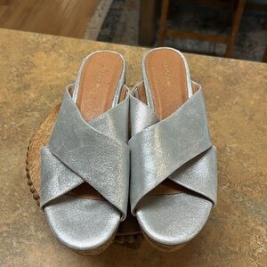 Halogen Elena Metallic Silver Cork Wedge Sandals